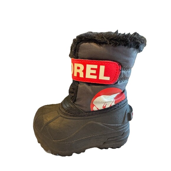 Sorel Toddler Black Red Winter Snow Commander Boots Fleece Lining Size 6 - Picture 6 of 13